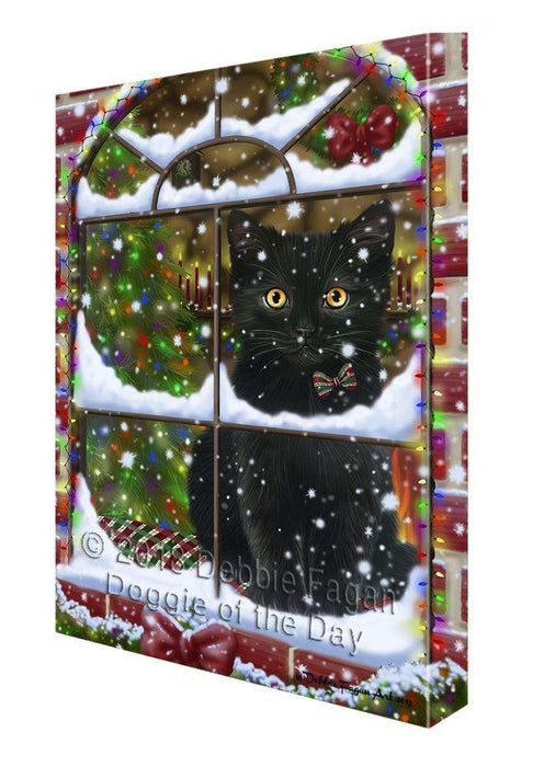 Please Come Home For Christmas Black Cat Sitting In Window Canvas Print Wall Art Décor CVS100412