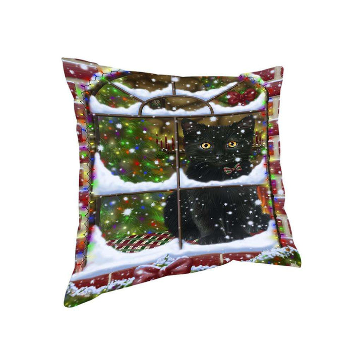 Please Come Home For Christmas Black Cat Sitting In Window Pillow PIL71096