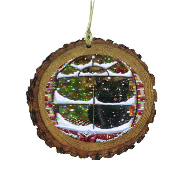 Please Come Home For Christmas Black Cat Sitting In Window Wooden Christmas Ornament WOR49137