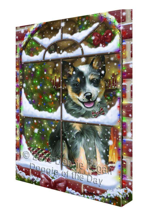 Please Come Home For Christmas Blue Heeler Dog Sitting In Window Canvas Print Wall Art Décor CVS100421