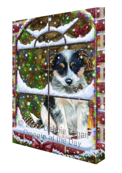 Please Come Home For Christmas Blue Heeler Dog Sitting In Window Canvas Print Wall Art Décor CVS100430