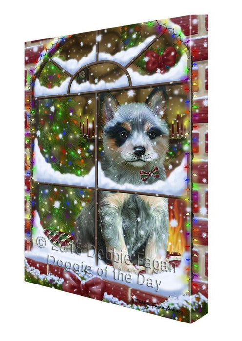 Please Come Home For Christmas Blue Heeler Dog Sitting In Window Canvas Print Wall Art Décor CVS100439