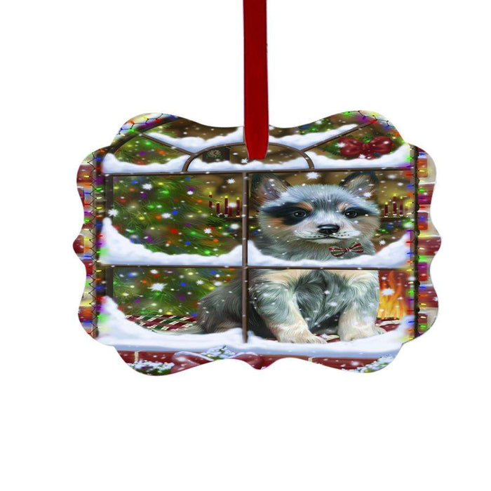 Please Come Home For Christmas Blue Heeler Dog Sitting In Window Double-Sided Photo Benelux Christmas Ornament LOR49140
