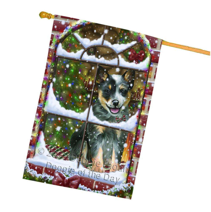 Please Come Home For Christmas Blue Heeler Dog Sitting In Window House Flag FLG53817