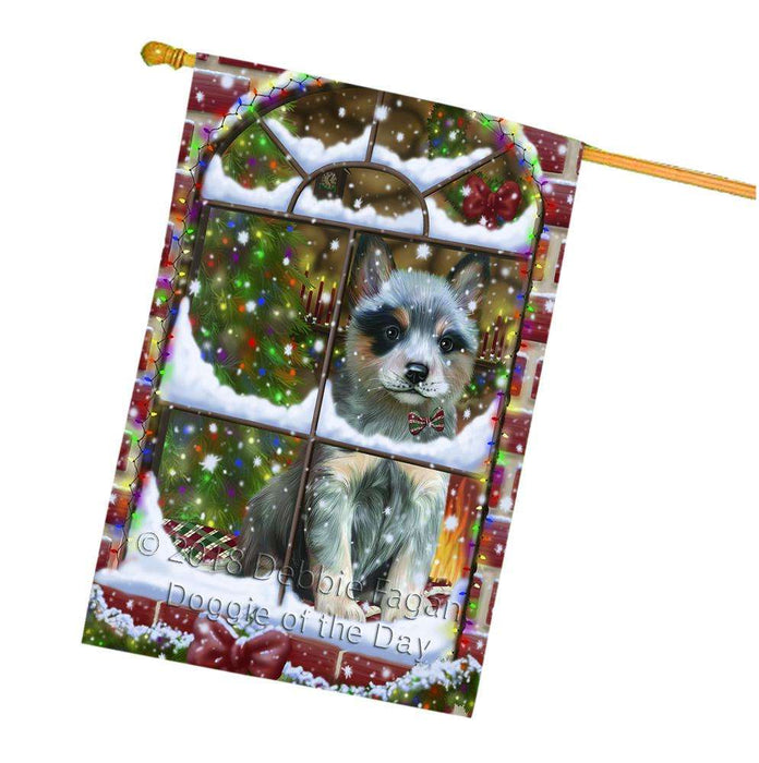 Please Come Home For Christmas Blue Heeler Dog Sitting In Window House Flag FLG53819