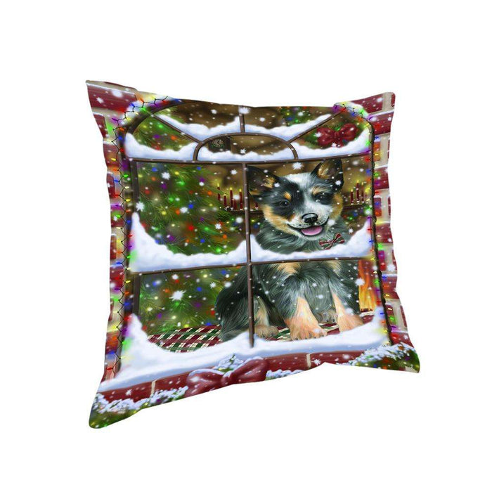 Please Come Home For Christmas Blue Heeler Dog Sitting In Window Pillow PIL71100