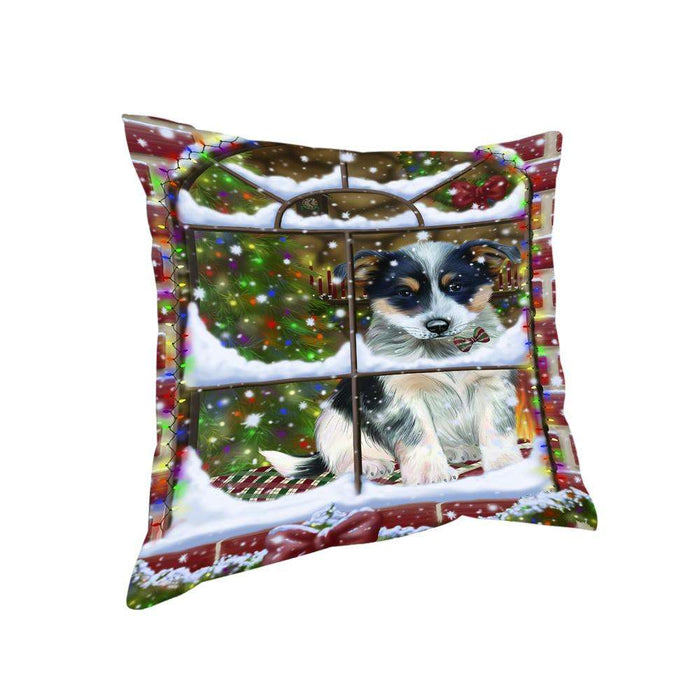 Please Come Home For Christmas Blue Heeler Dog Sitting In Window Pillow PIL71104