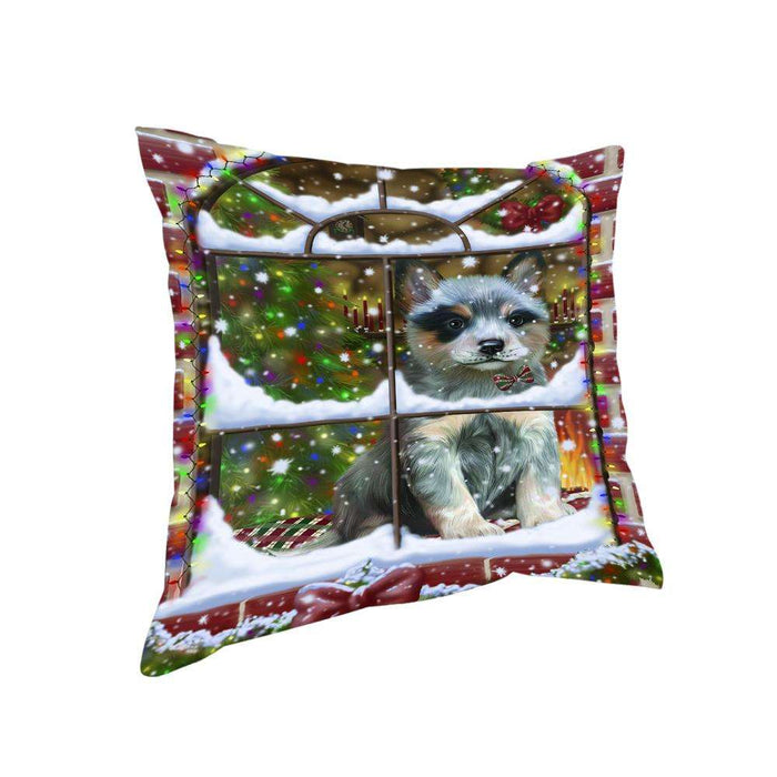 Please Come Home For Christmas Blue Heeler Dog Sitting In Window Pillow PIL71108