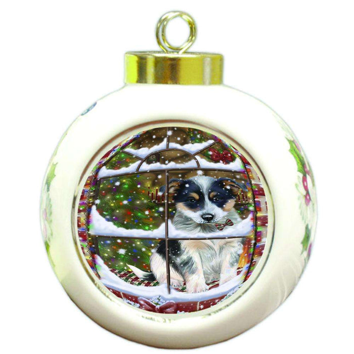 Please Come Home For Christmas Blue Heeler Dog Sitting In Window Round Ball Christmas Ornament RBPOR53620