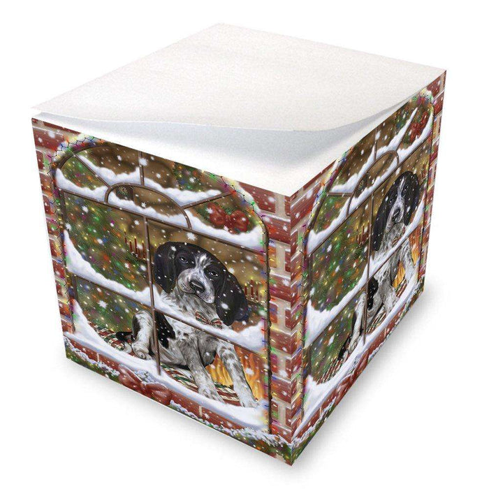 Please Come Home For Christmas Bluetick Coonhound Dog In Window Note Cube D417