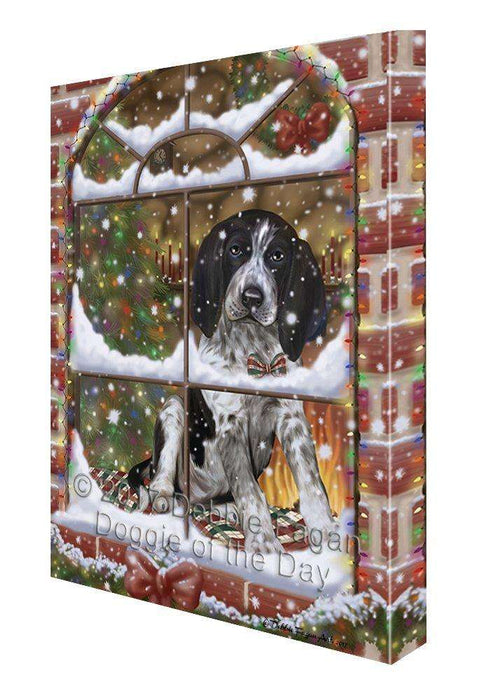 Please Come Home For Christmas Bluetick Coonhound Dog Sitting In Window Canvas Wall Art