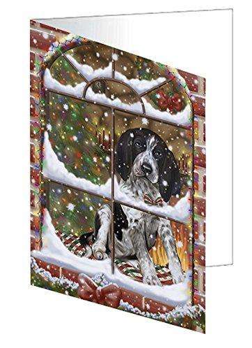 Please Come Home For Christmas Bluetick Coonhound Dog Sitting In Window Handmade Artwork Assorted Pets Greeting Cards and Note Cards with Envelopes for All Occasions and Holiday Seasons