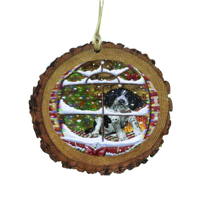Please Come Home For Christmas Bluetick Coonhound Dog Sitting In Window Wooden Christmas Ornament WOR49141