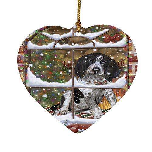 Please Come Home For Christmas Bluetick Coonhound Sitting In Window Heart Ornament