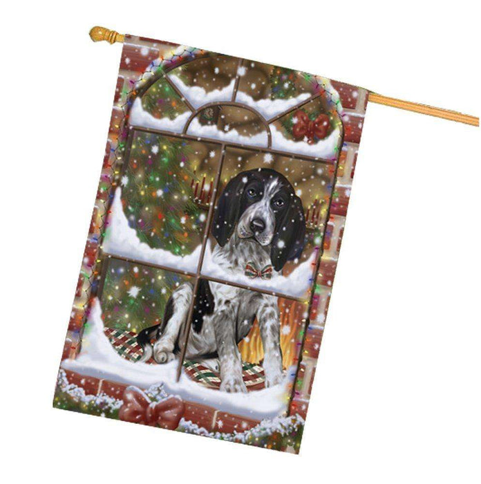 Please Come Home For Christmas Bluetick Coonhound Sitting In Window House Flag
