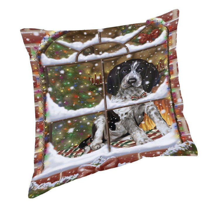 Please Come Home For Christmas Bluetick Coonhound Sitting In Window Throw Pillow
