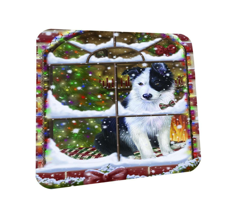Please Come Home For Christmas Border Collie Dog Sitting In Window Coasters Set of 4 CST48339