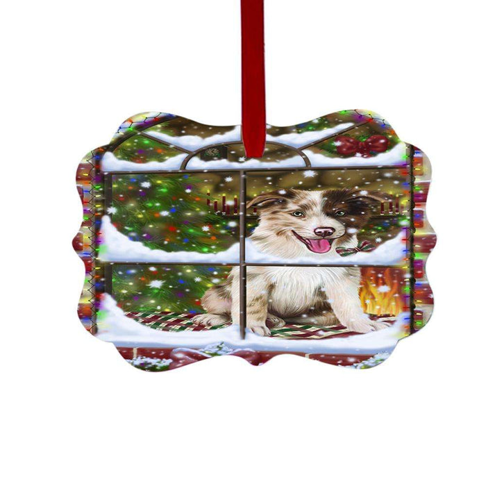 Please Come Home For Christmas Border Collie Dog Sitting In Window Double-Sided Photo Benelux Christmas Ornament LOR49142