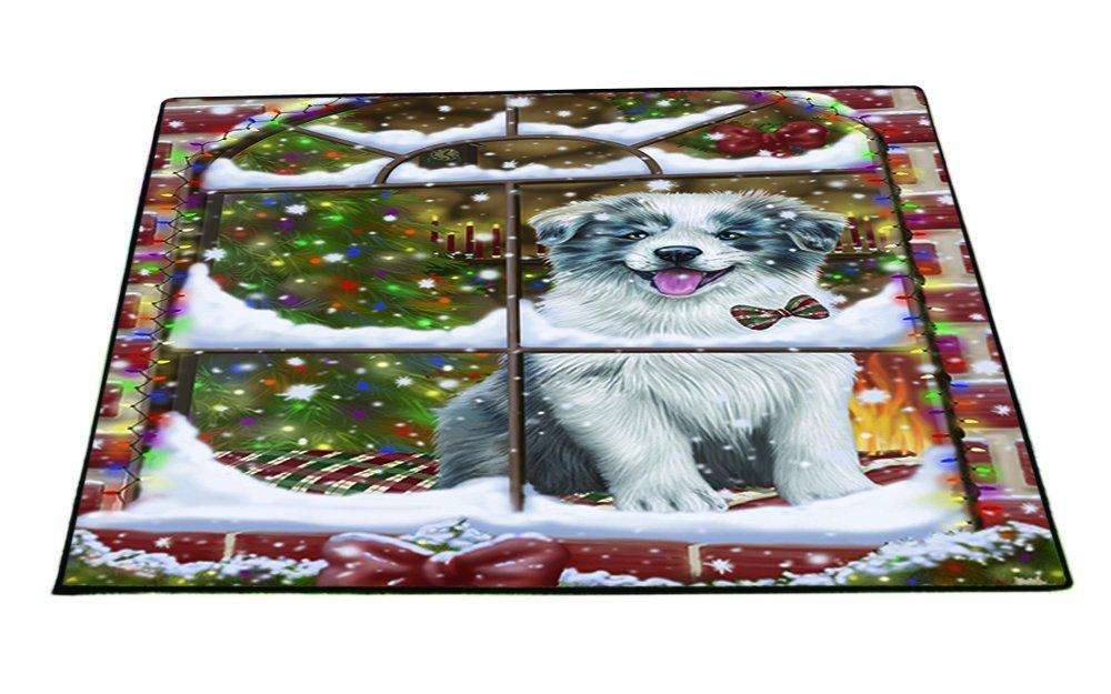 Please Come Home For Christmas Border Collie Dog Sitting In Window Floormat FLMS48786