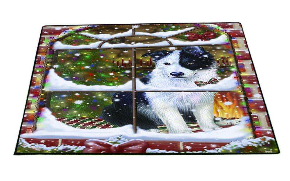 Please Come Home For Christmas Border Collie Dog Sitting In Window Floormat FLMS48789
