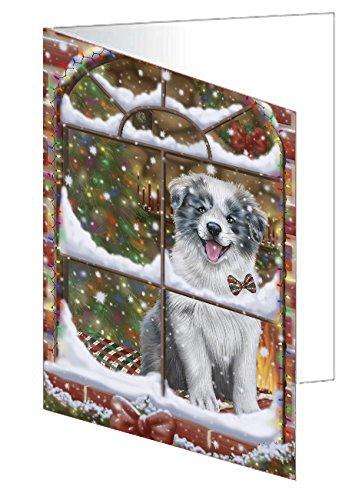 Please Come Home For Christmas Border Collie Dog Sitting In Window Handmade Artwork Assorted Pets Greeting Cards and Note Cards with Envelopes for All Occasions and Holiday Seasons GCD49313