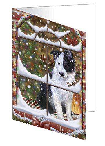 Please Come Home For Christmas Border Collie Dog Sitting In Window Handmade Artwork Assorted Pets Greeting Cards and Note Cards with Envelopes for All Occasions and Holiday Seasons GCD49316