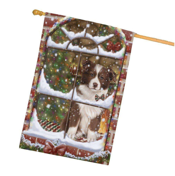 Please Come Home For Christmas Border Collie Dog Sitting In Window House Flag FLG48391