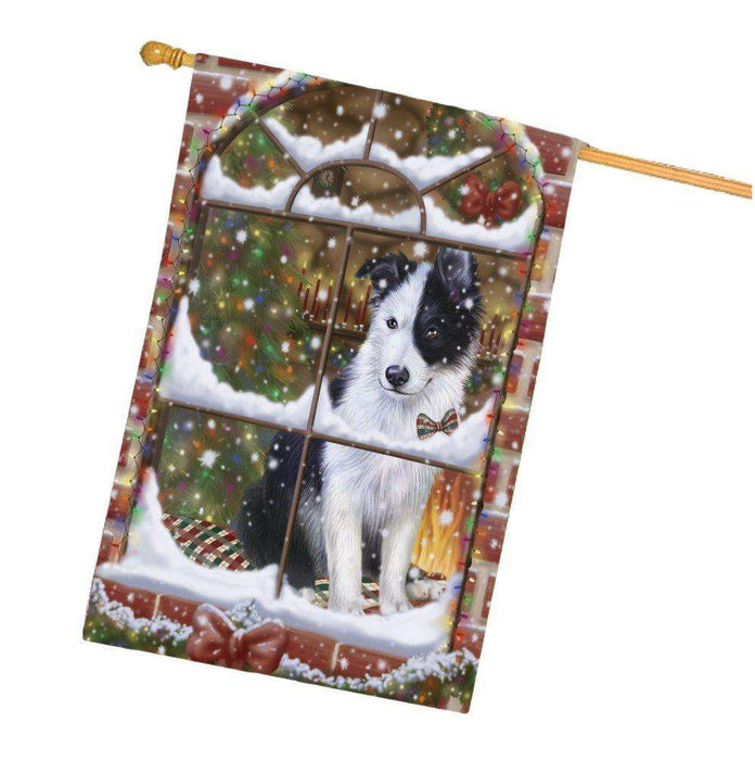 Please Come Home For Christmas Border Collie Dog Sitting In Window House Flag FLG48393