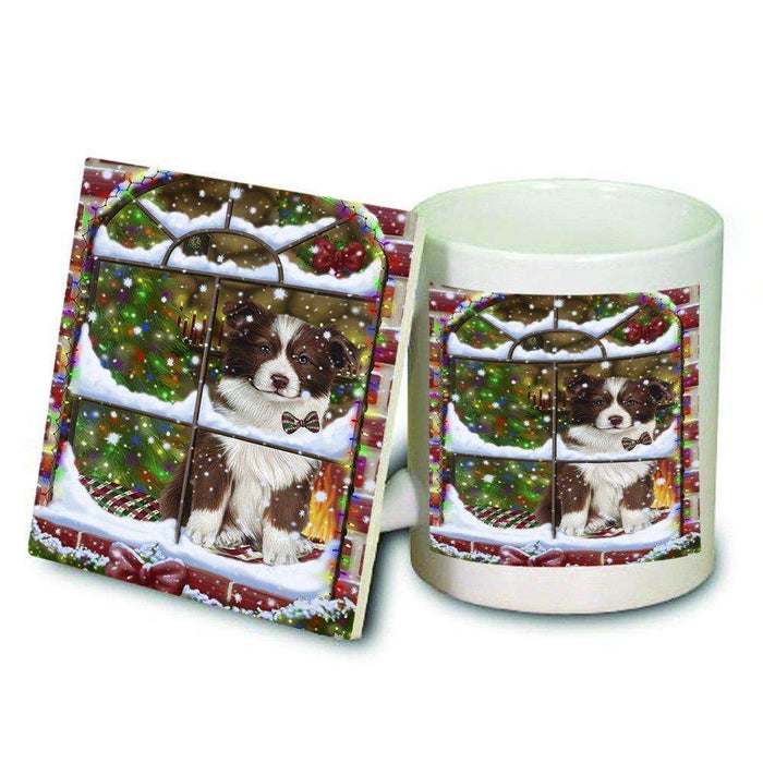Please Come Home For Christmas Border Collie Dog Sitting In Window Mug and Coaster Set MUC48370