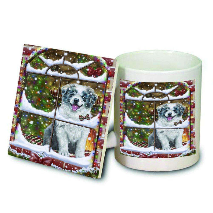 Please Come Home For Christmas Border Collie Dog Sitting In Window Mug and Coaster Set MUC48371
