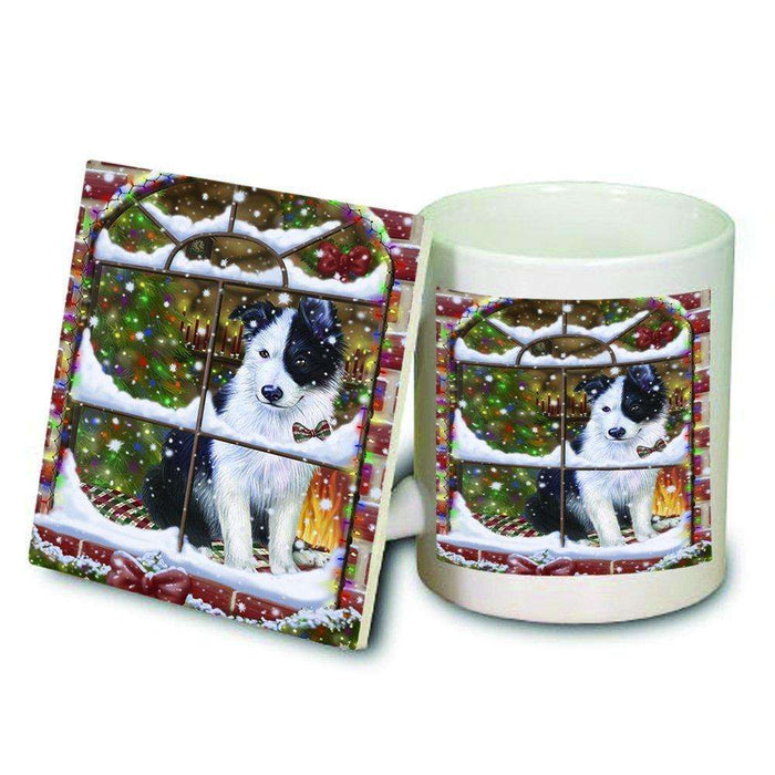 Please Come Home For Christmas Border Collie Dog Sitting In Window Mug and Coaster Set MUC48372