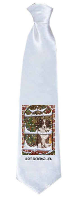 Please Come Home For Christmas Border Collie Dog Sitting In Window Neck Tie TIE48203