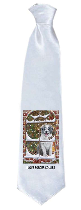 Please Come Home For Christmas Border Collie Dog Sitting In Window Neck Tie TIE48204