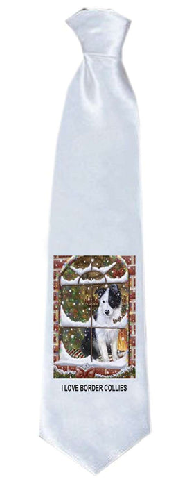 Please Come Home For Christmas Border Collie Dog Sitting In Window Neck Tie TIE48205