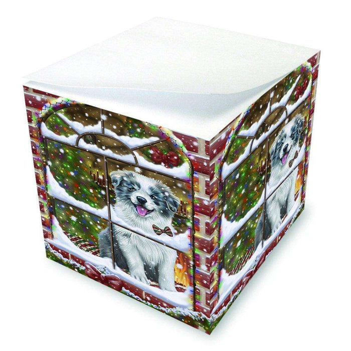 Please Come Home For Christmas Border Collie Dog Sitting In Window Note Cube NOC48379