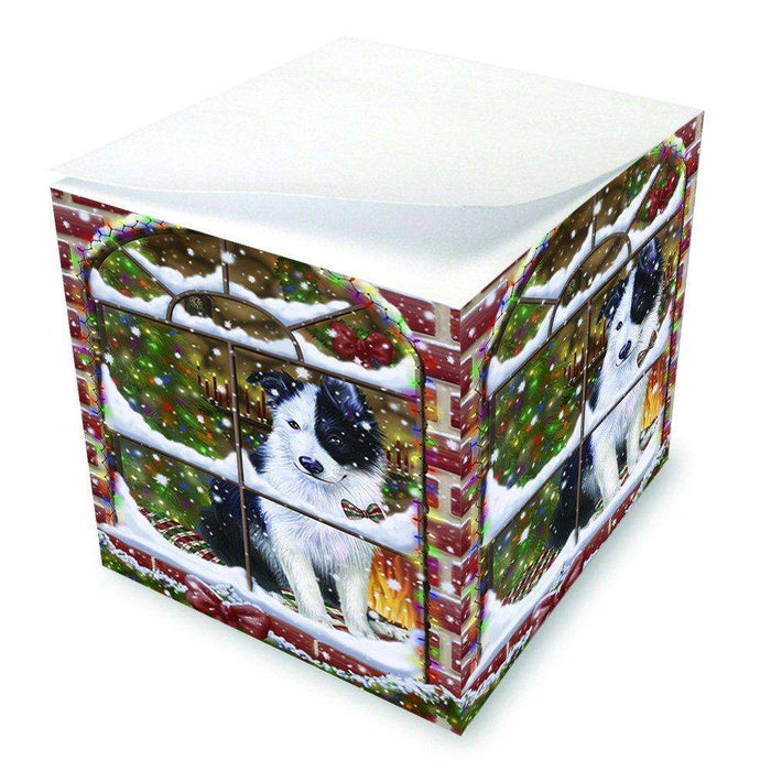 Please Come Home For Christmas Border Collie Dog Sitting In Window Note Cube NOC48380