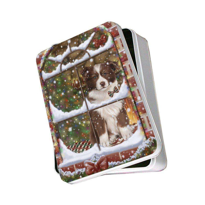 Please Come Home For Christmas Border Collie Dog Sitting In Window Photo Storage Tin PITN48378