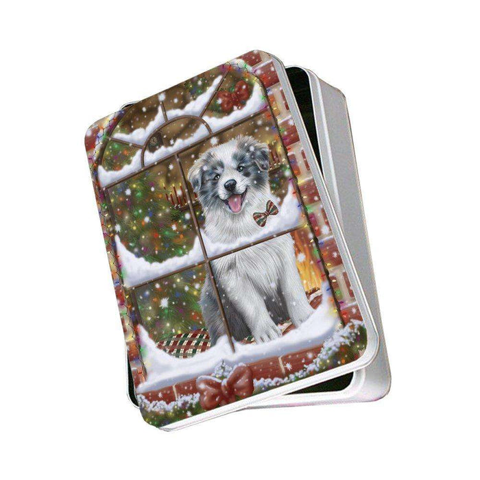 Please Come Home For Christmas Border Collie Dog Sitting In Window Photo Storage Tin PITN48379
