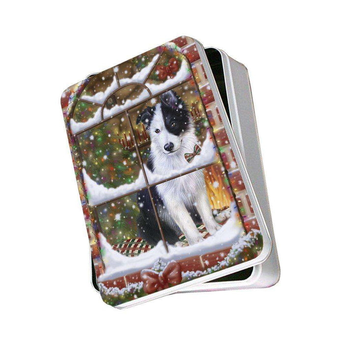 Please Come Home For Christmas Border Collie Dog Sitting In Window Photo Storage Tin PITN48380