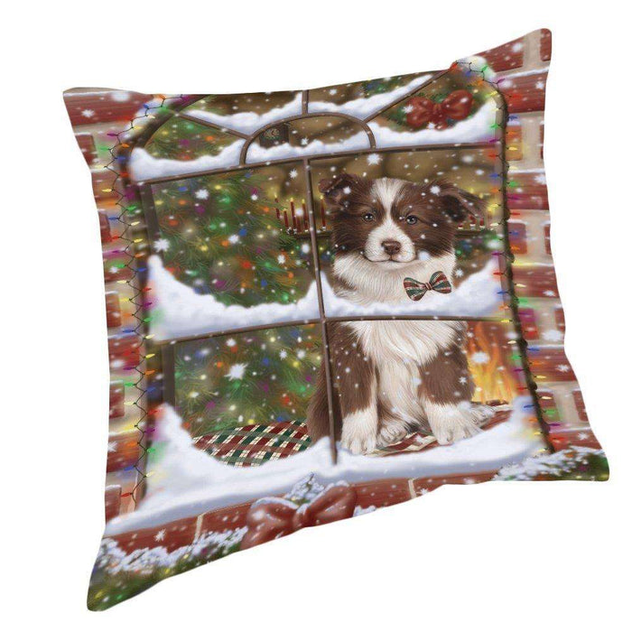 Please Come Home For Christmas Border Collie Dog Sitting In Window Pillow PIL49564