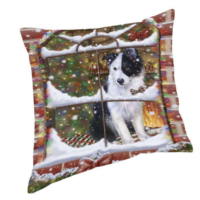 Please Come Home For Christmas Border Collie Dog Sitting In Window Pillow PIL49572