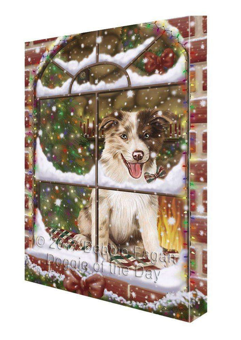 Please Come Home For Christmas Border Collies Dog Sitting In Window Canvas Wall Art