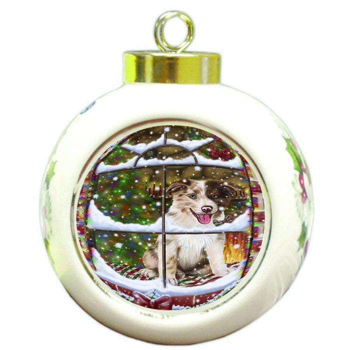 Please Come Home For Christmas Border Collies Dog Sitting In Window Round Ball Ornament D386