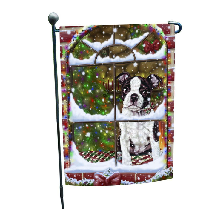 Please Come Home For Christmas Boston Dog Sitting In Window Garden Flag