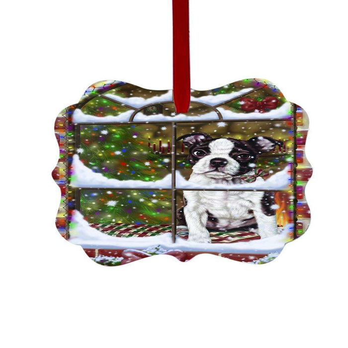 Please Come Home For Christmas Boston Terrier Dog Sitting In Window Double-Sided Photo Benelux Christmas Ornament LOR49143