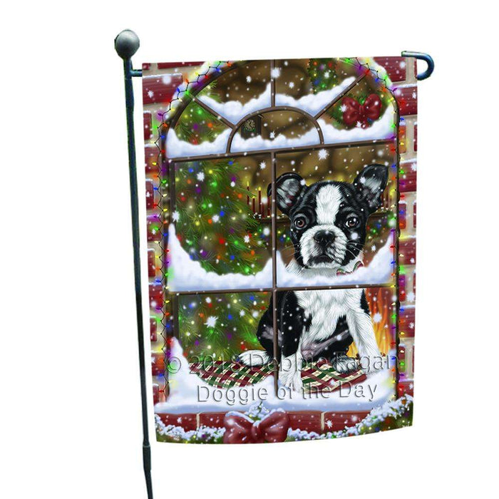 Please Come Home For Christmas Boston Terrier Dog Sitting In Window Garden Flag GFLG54000