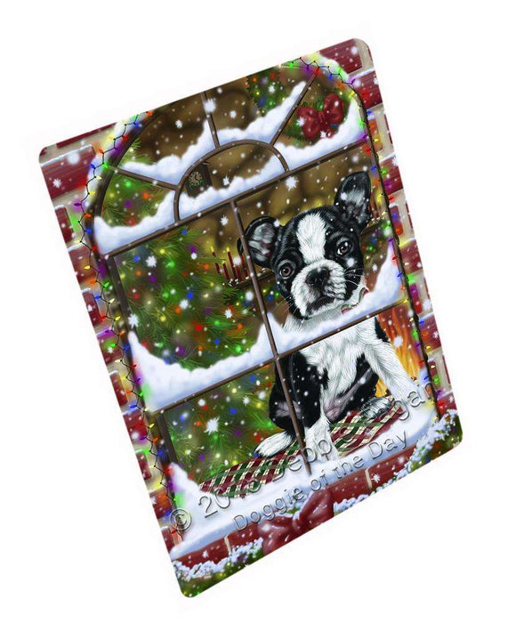 Please Come Home For Christmas Boston Terrier Dog Sitting In Window Large Refrigerator / Dishwasher Magnet RMAG84510