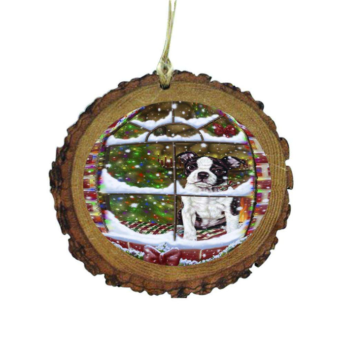 Please Come Home For Christmas Boston Terrier Dog Sitting In Window Wooden Christmas Ornament WOR49143
