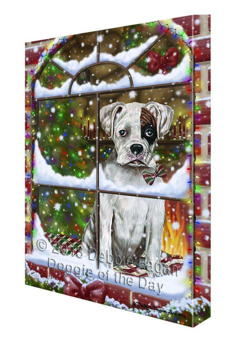 Please Come Home For Christmas Boxer Dog Sitting In Window Canvas Print Wall Art Décor CVS103301