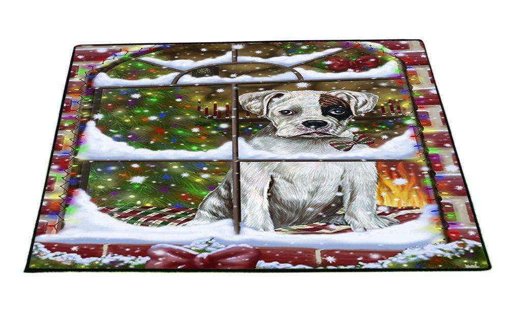 Please Come Home For Christmas Boxer Dog Sitting In Window Floormat FLMS48792